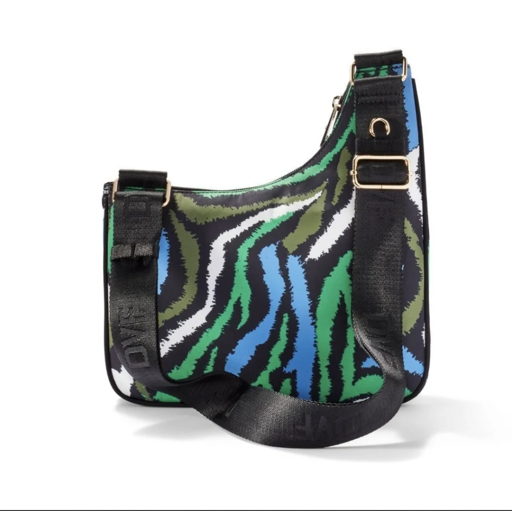 New Diane Von Furstenberg DVF Disco Zebra Green Utility Crossbody Bag.